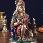 Handcrafted Brass Hanuman Idol 9" | Intricate Meenakari Stonework | Divine Devotion & Strength | 3.6 kg Masterpiece | Positivity & Good Health for Home